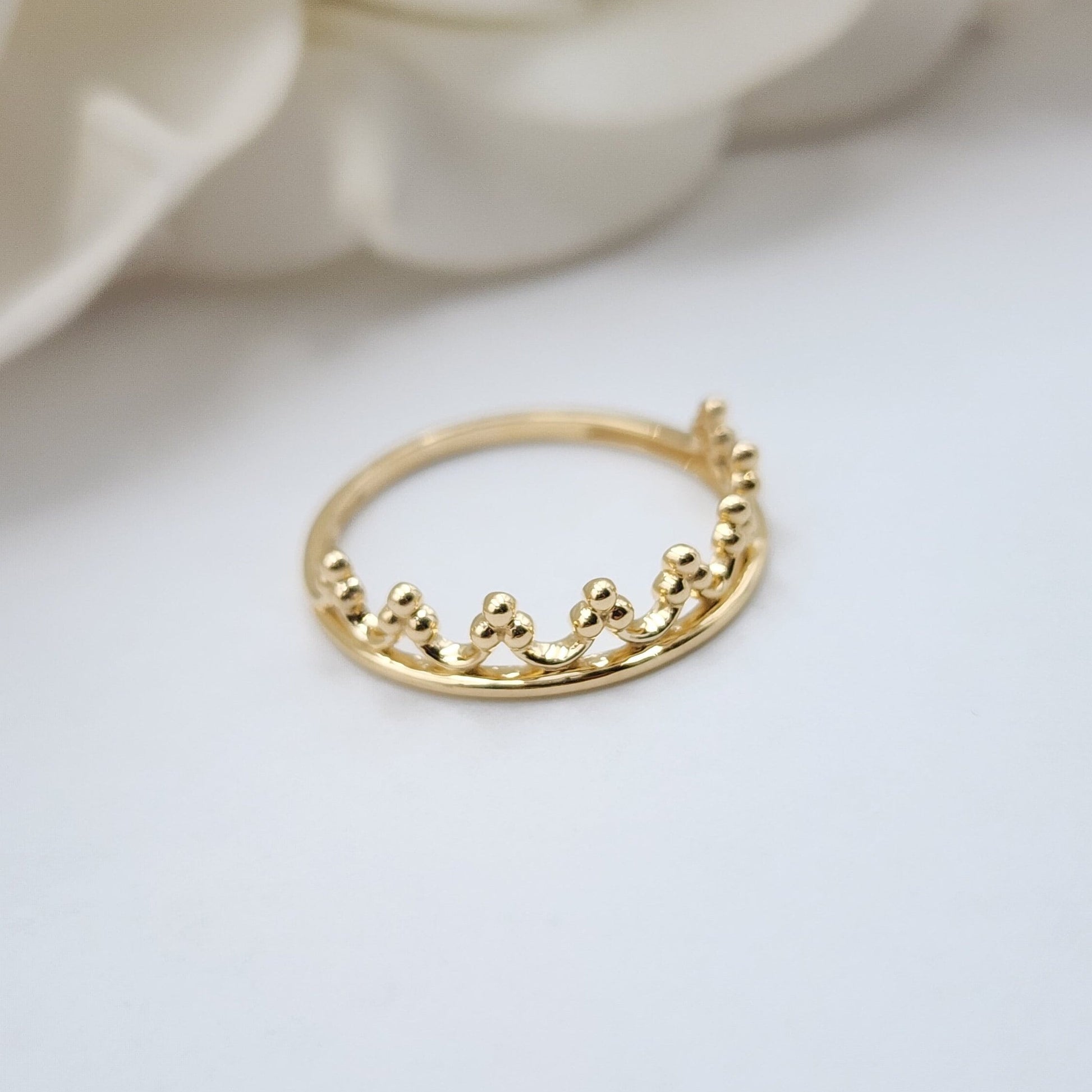 Solid 14k Gold Crown Ring - Dainty Crown Band - Fancy & Modern - Perfect For Her