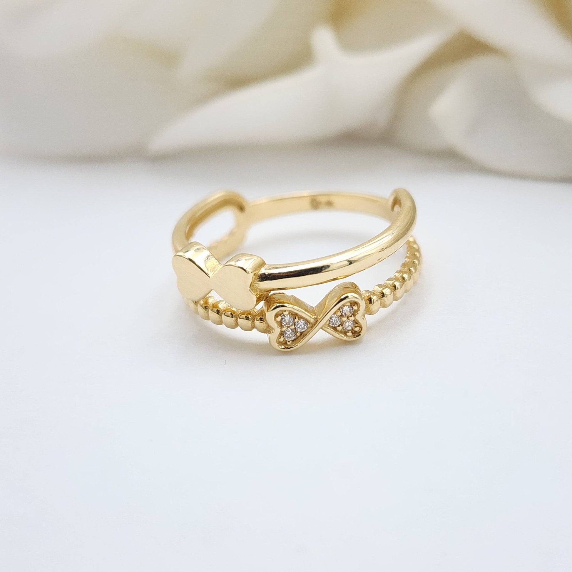 Solid 14k Gold Double Bow Ring - Beautiful Big Ring - Modern & Everlasting - Perfect For Her