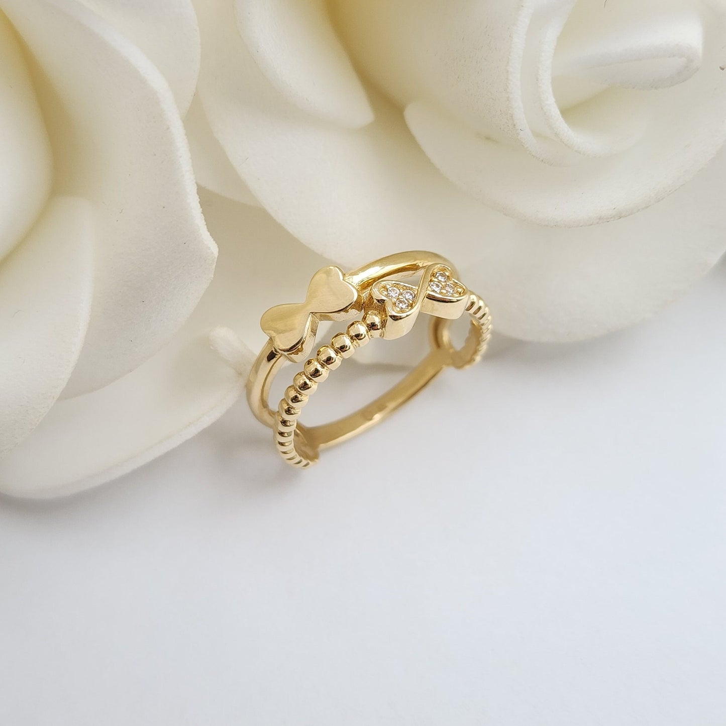 Solid 14k Gold Double Bow Ring - Beautiful Big Ring - Modern & Everlasting - Perfect For Her