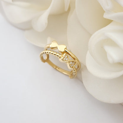 Solid 14k Gold Double Bow Ring - Beautiful Big Ring - Modern & Everlasting - Perfect For Her