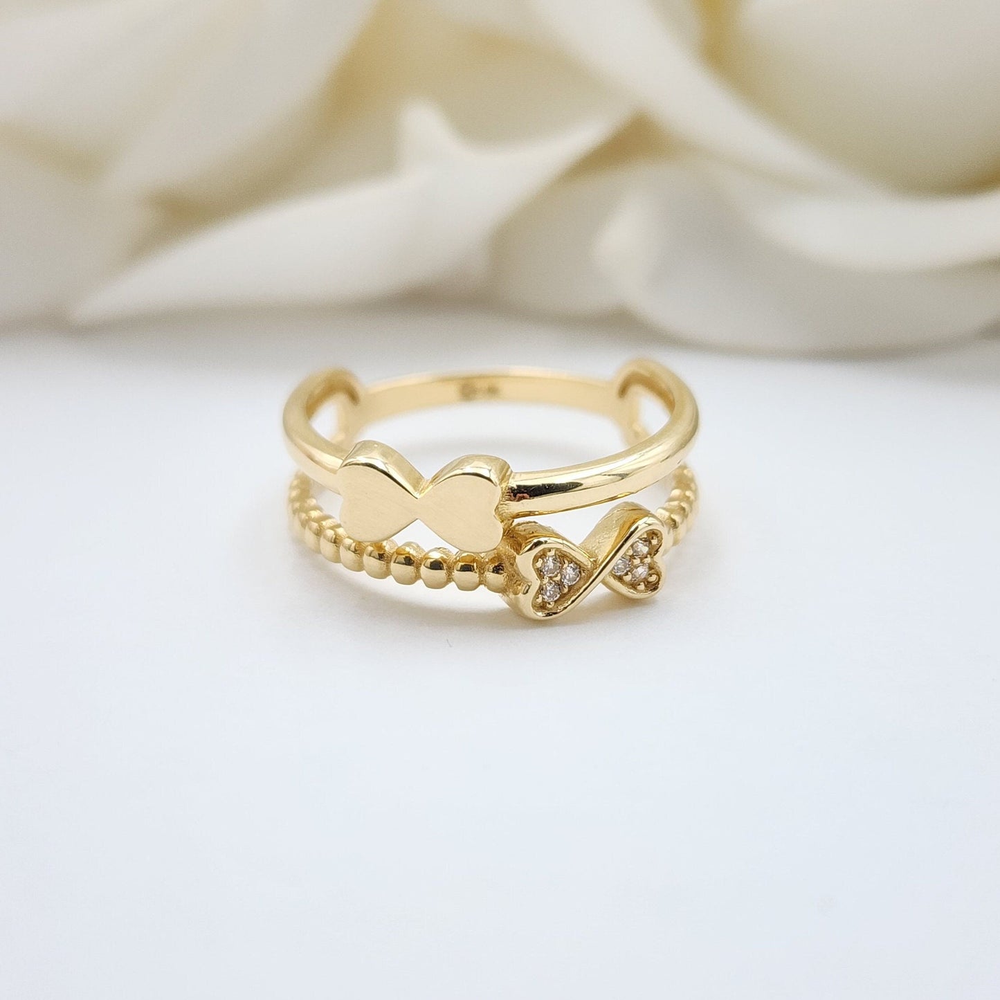 Solid 14k Gold Double Bow Ring - Beautiful Big Ring - Modern & Everlasting - Perfect For Her