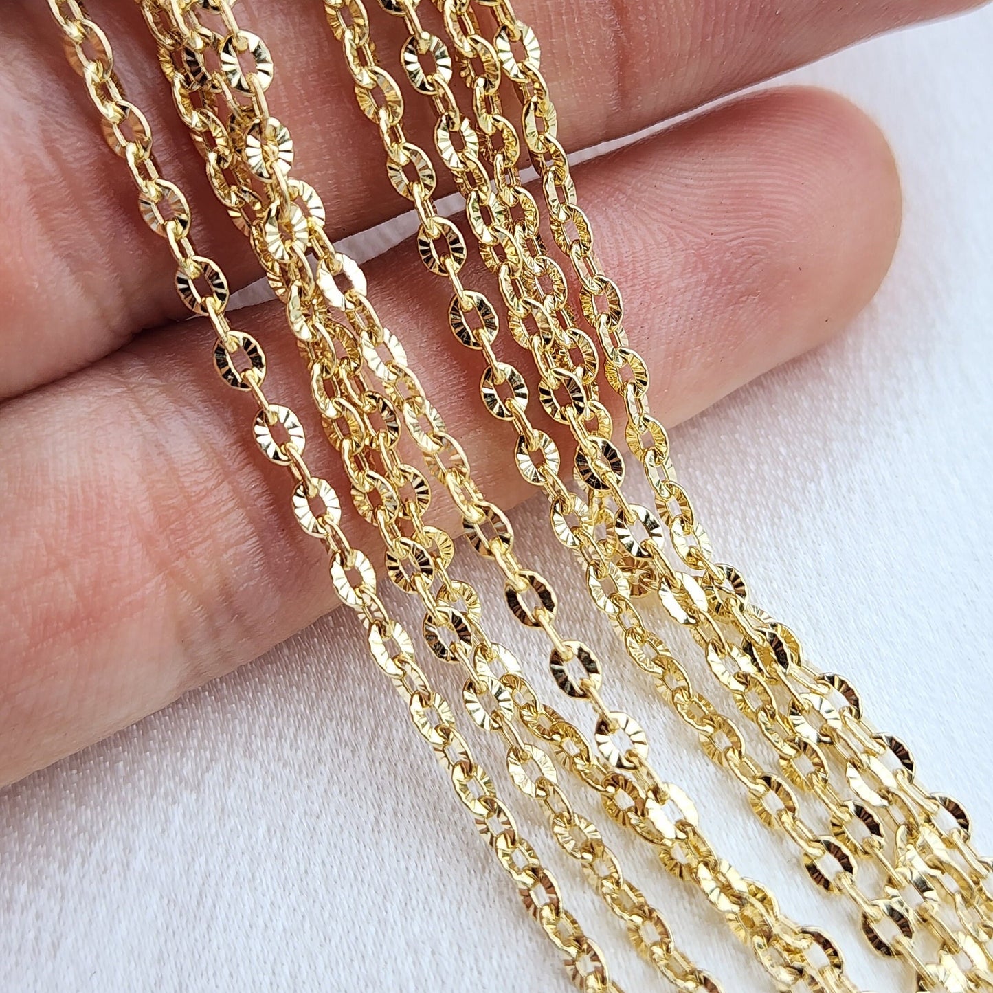 Real 14k Gold Rolo Link Diamond Cut Chains - Women's Necklace - 2MM - Perfect Gift For Her - Real Gold - Shiny & Lightweight