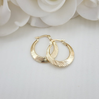 14k Gold Double Sided Polished & Diamond Cut Hoop Earrings - 21MM - Real 14k - Shiny and Elegant