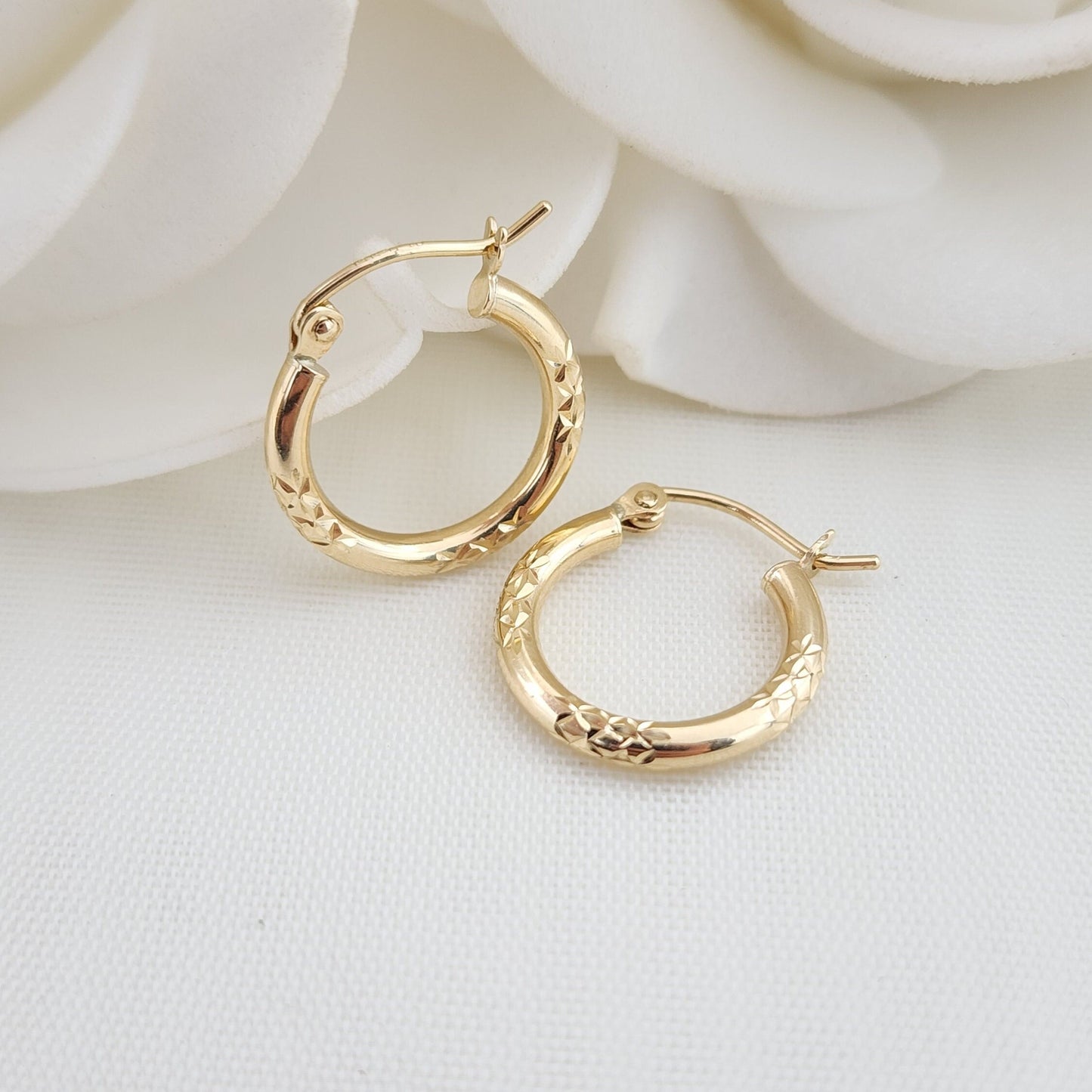 14k Gold Diamond Cut 2MM Hoops Tubes Earrings - 30mm, 20mm, 15mm - Real 14k - Lightweight & Everlasting - Perfect For Women and girls