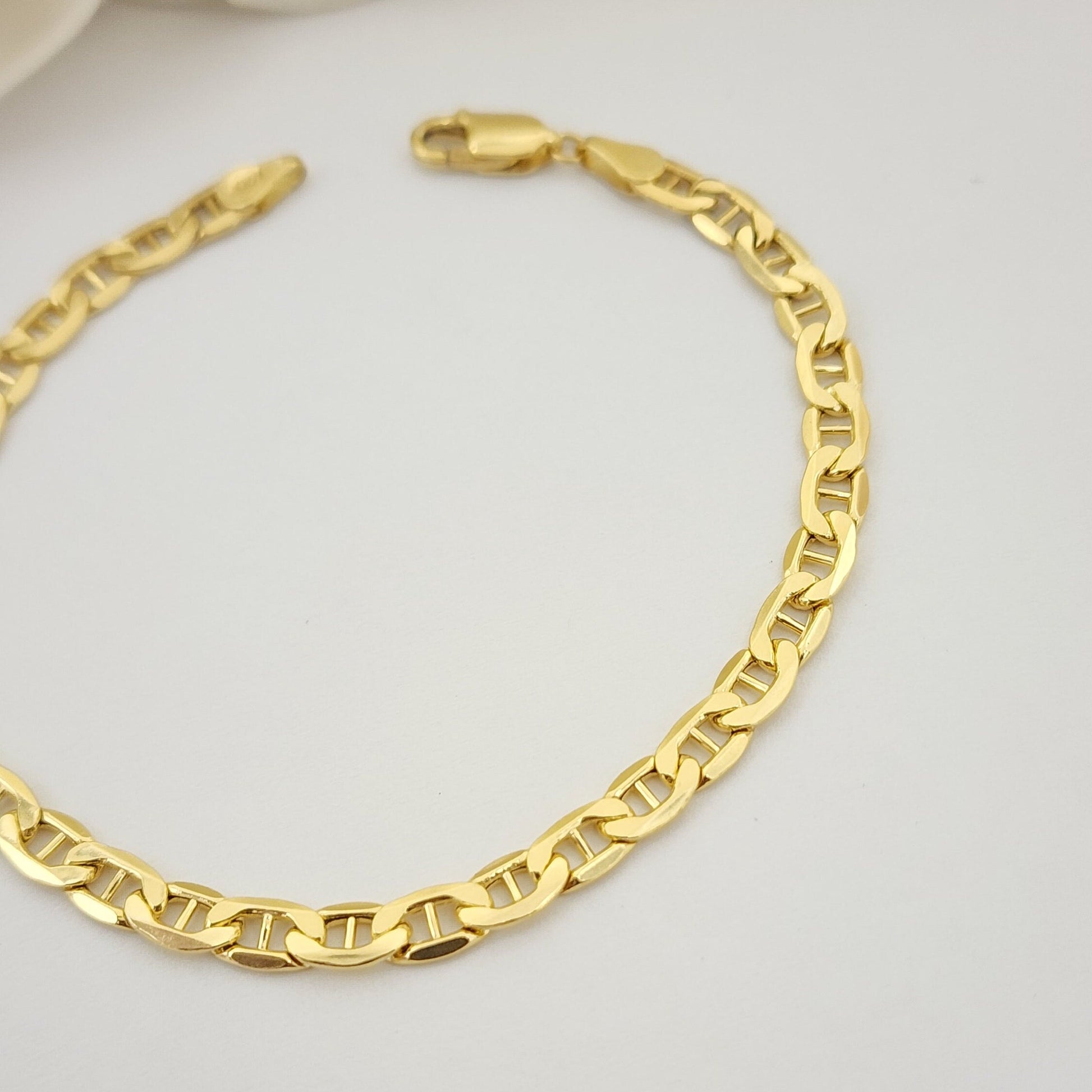 Real 14k Gold Mariner Link Bracelet - Anchor Link - 4.6MM - Perfect Gift - Unisex