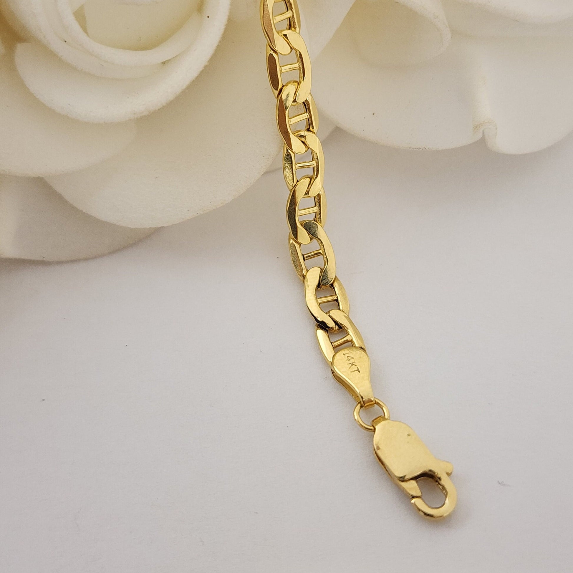 Real 14k Gold Mariner Link Bracelet - Anchor Link - 4.6MM - Perfect Gift - Unisex