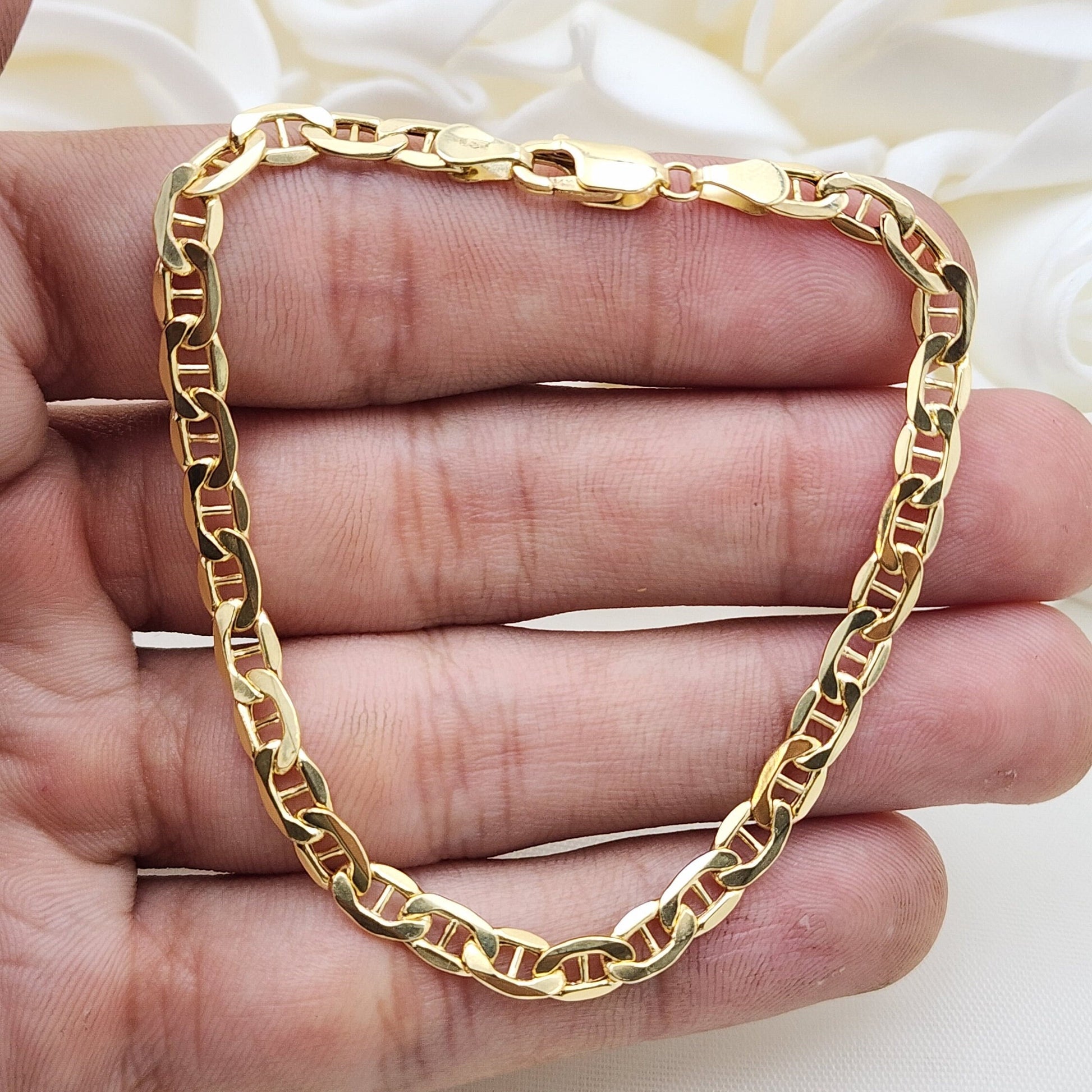 Real 14k Gold Mariner Link Bracelet - Anchor Link - 4.6MM - Perfect Gift - Unisex