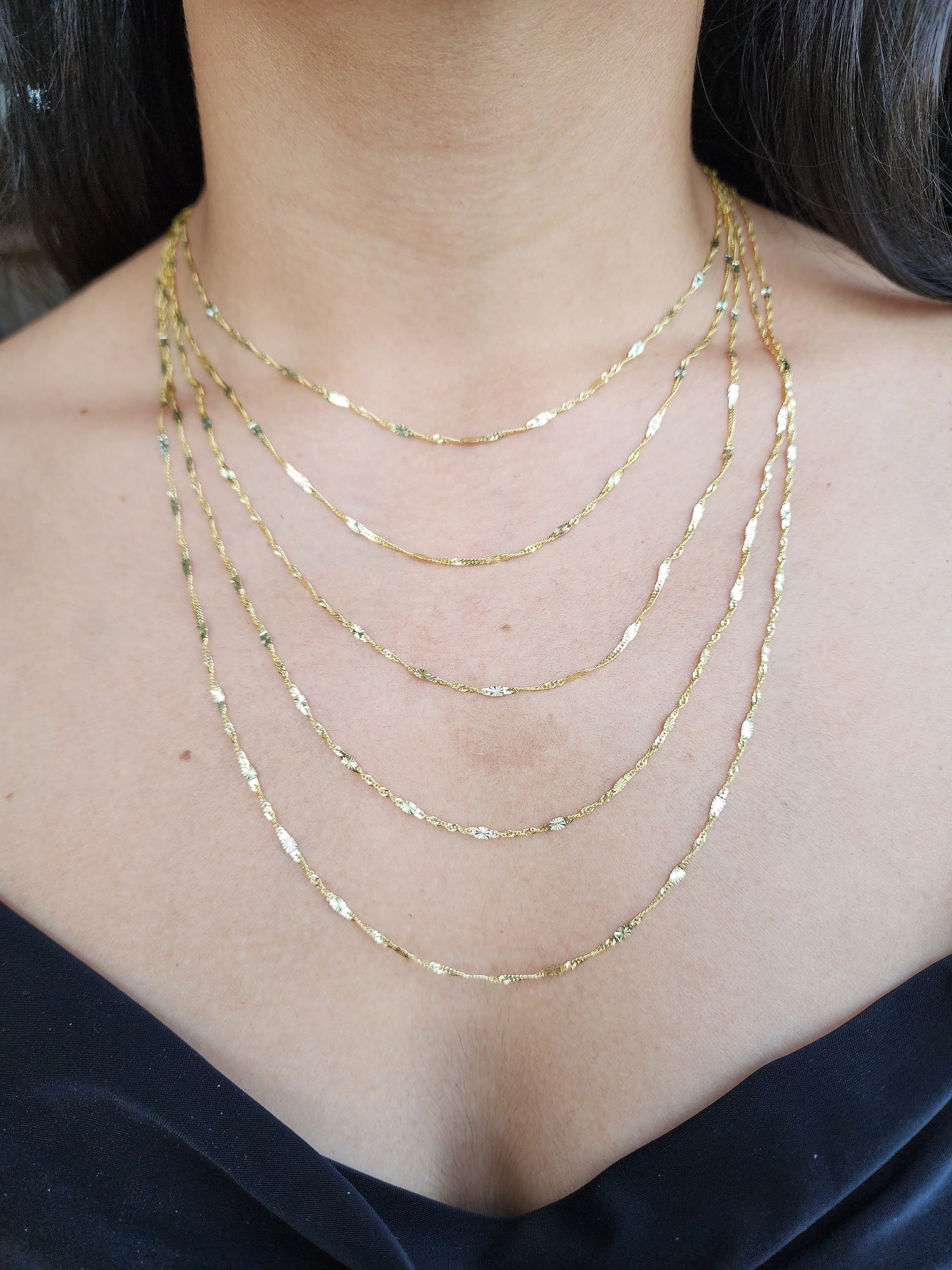 Solid 14k Gold Mirror Diamond Cut Chain - For Girls and Women - Dainty Chain - Real 14k Gold Shiny Necklaces - 14" to 24" Inches