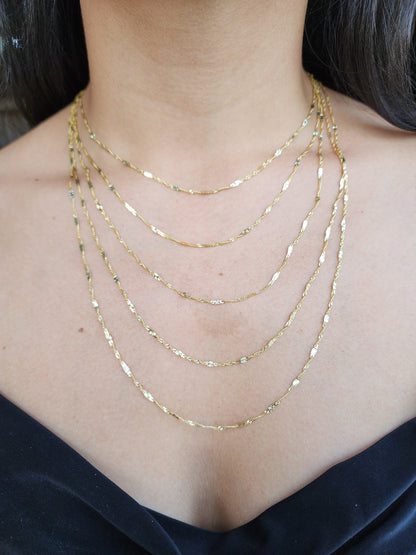 Solid 14k Gold Mirror Diamond Cut Chain - For Girls and Women - Dainty Chain - Real 14k Gold Shiny Necklaces - 14" to 24" Inches