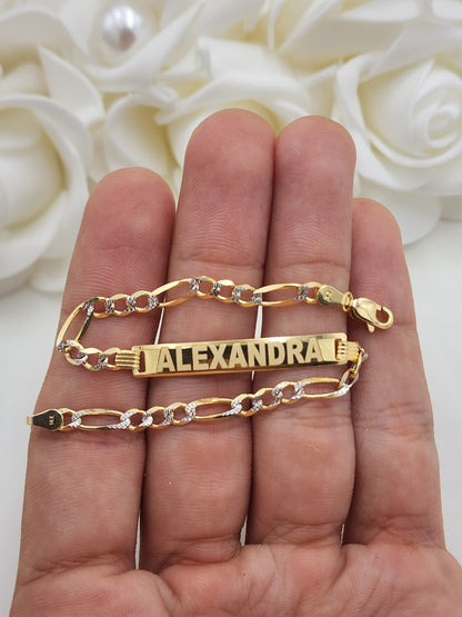 Solid 14k Gold Diamond Cut Curb Cuban Link ID Bracelet - Personalized Bracelet - 7 Inches - 4.9MM - 100% Real Gold