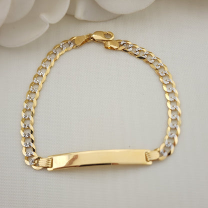 Solid 14k Gold Diamond Cut Curb Cuban Link ID Bracelet - Personalized Bracelet - 7 Inches - 4.9MM - 100% Real Gold