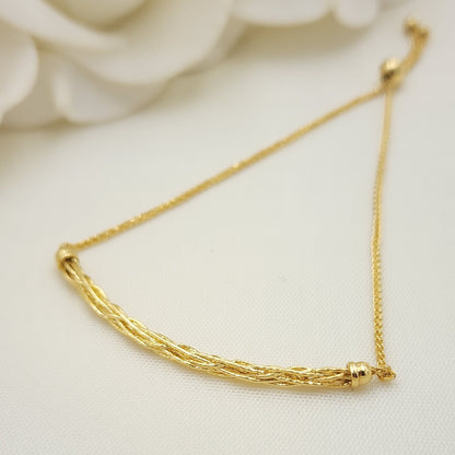 Solid 14k Gold Dainty Twisted Bracelet - Fully adjustable - 7.5 to 5.5 Inches - Shiny & Minimalist