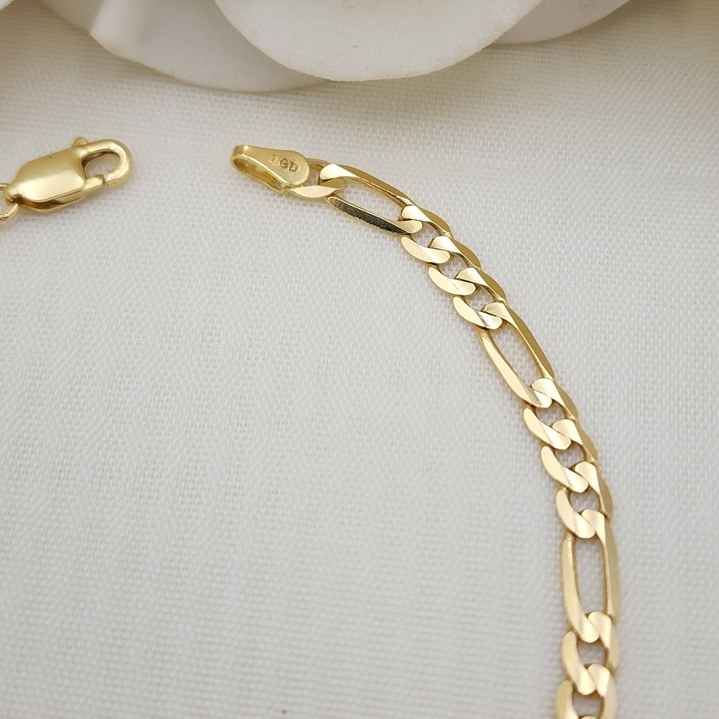 Solid 14k Gold Close Link Figaro Bracelet - 7.5 Inches - 3.9mm - Unisex - Real 14k Gold