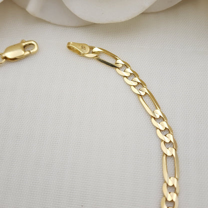 Solid 14k Gold Close Link Figaro Bracelet - 7.5 Inches - 3.9mm - Unisex - Real 14k Gold