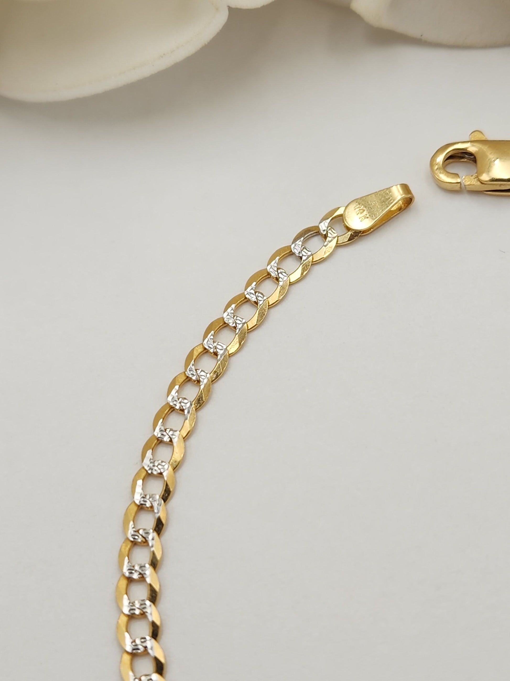 Solid 14k Gold Diamond Cut Cuban Link Bracelet - 7 Inches - 3.2MM - Perfect for kids & women