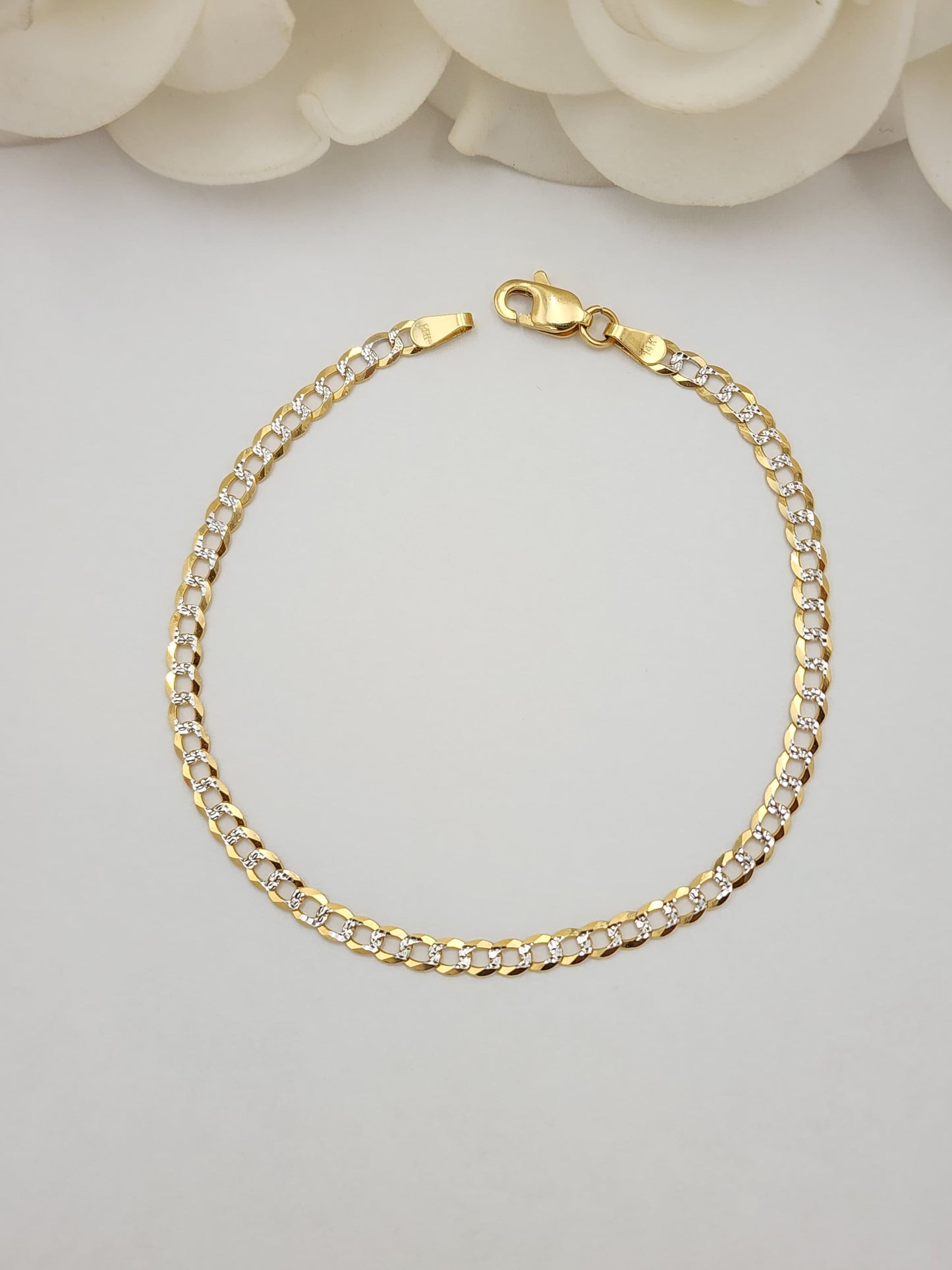 Solid 14k Gold Diamond Cut Cuban Link Bracelet - 7 Inches - 3.2MM - Perfect for kids & women