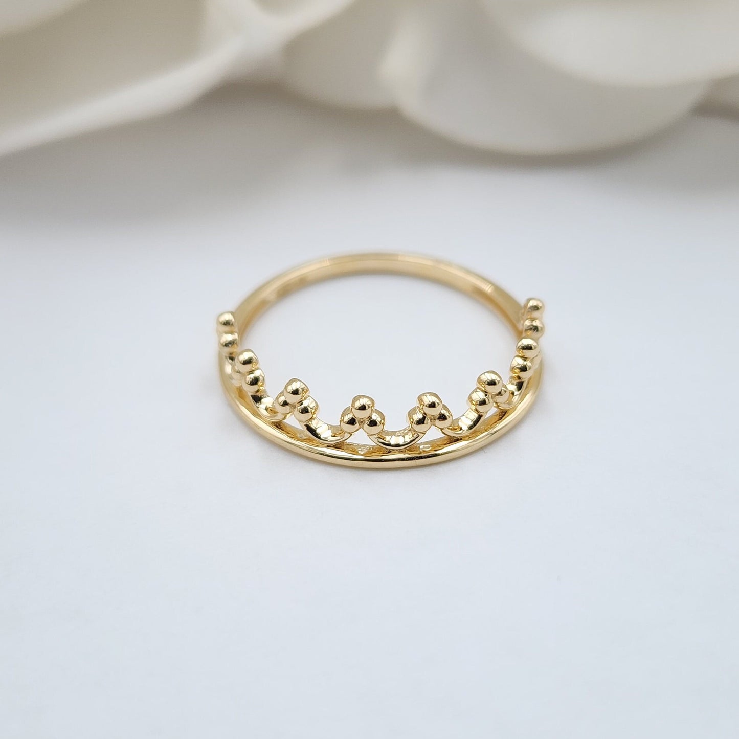 Solid 14k Gold Crown Ring - Dainty Crown Band - Fancy & Modern - Perfect For Her