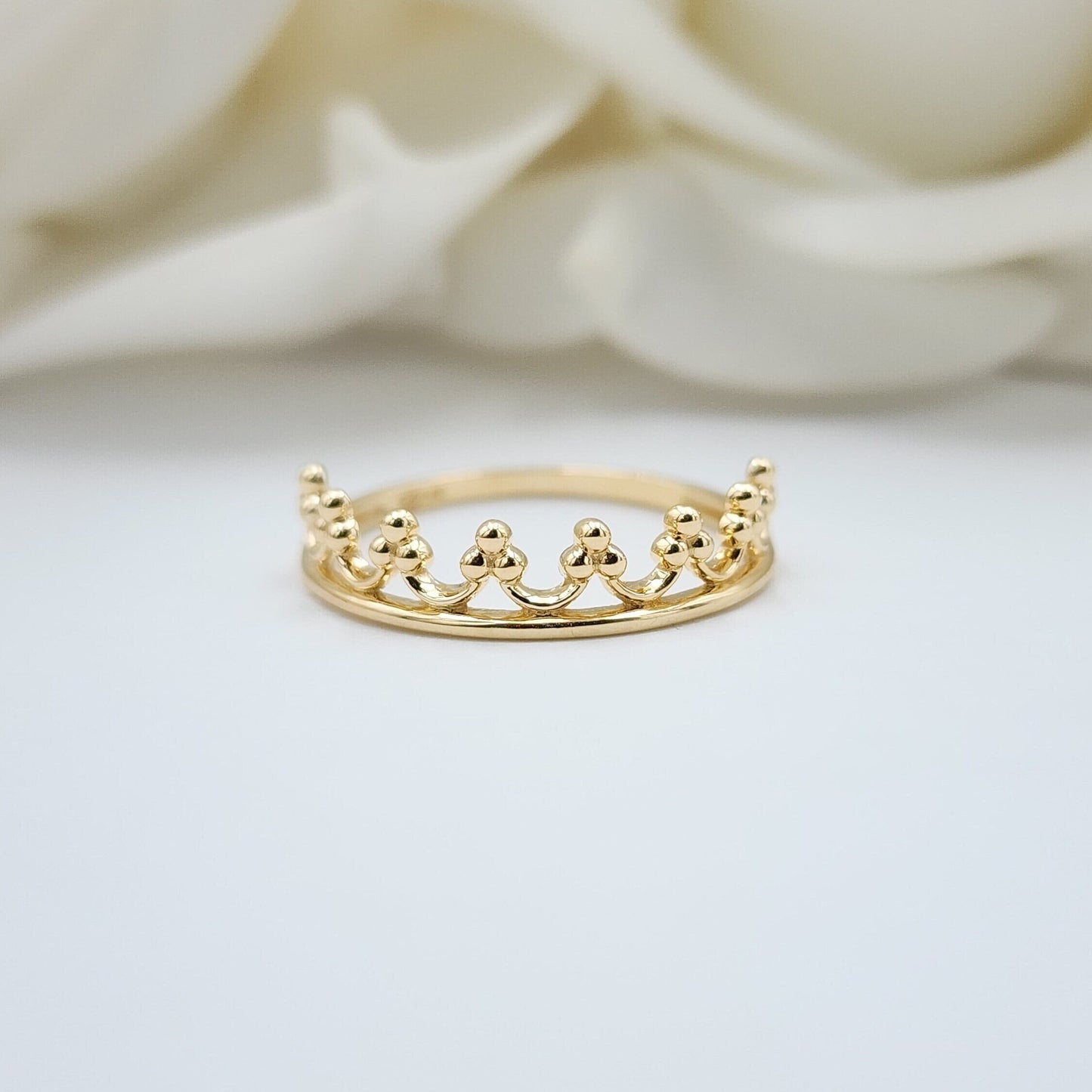 Solid 14k Gold Crown Ring - Dainty Crown Band - Fancy & Modern - Perfect For Her