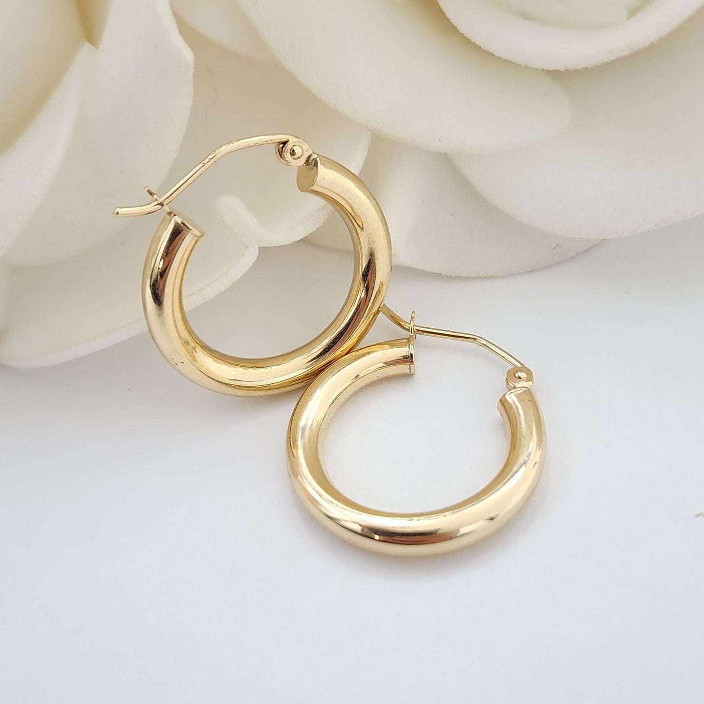 14k Yellow Gold 3MM Round Hollow Polished Hoop Earrings - Thick Hoops - Classic & Lightweight - 14k Stamped