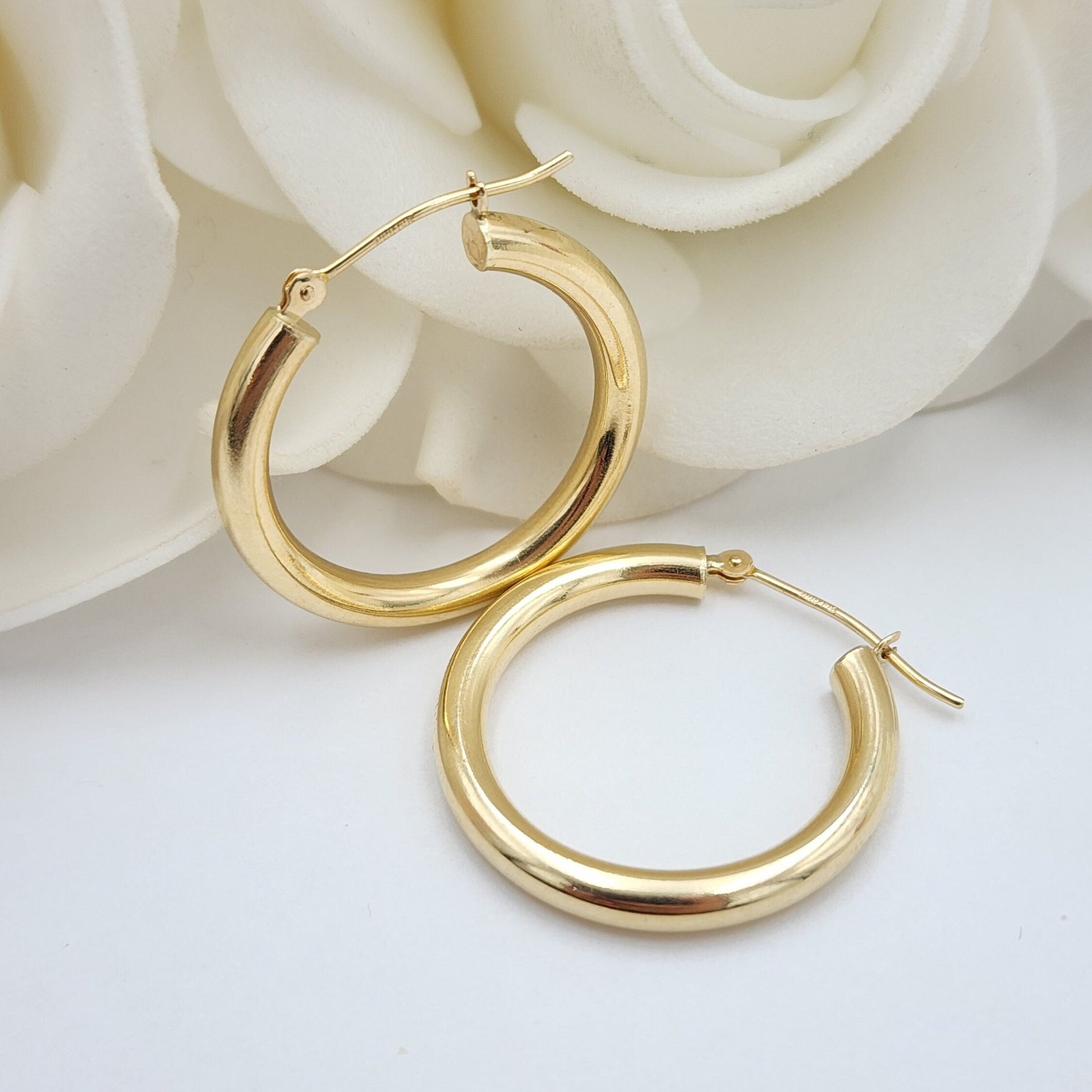 14k Yellow Gold 3MM Round Hollow Polished Hoop Earrings - Thick Hoops - Classic & Lightweight - 14k Stamped