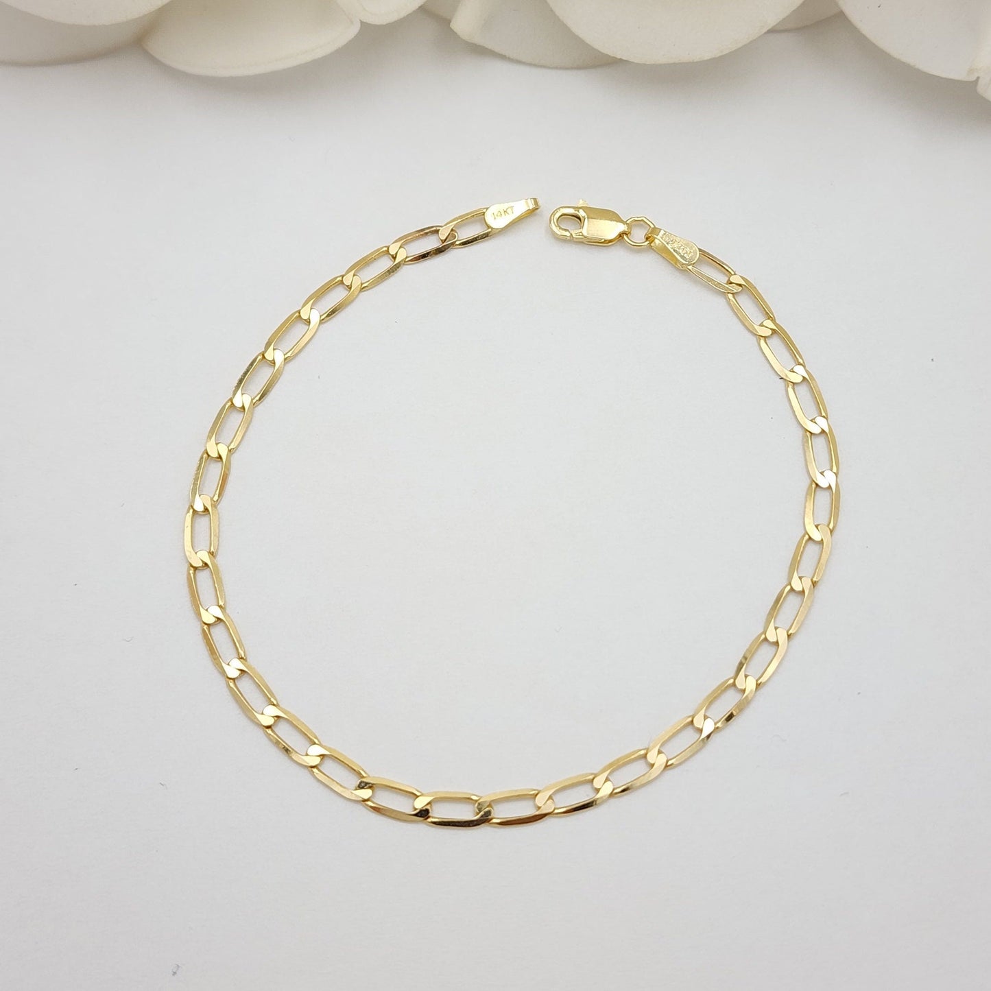 Solid 14k Gold Oval Link Bracelet - 3MM Thick - Versatile & Elegant - Beautiful Gold Bracelet