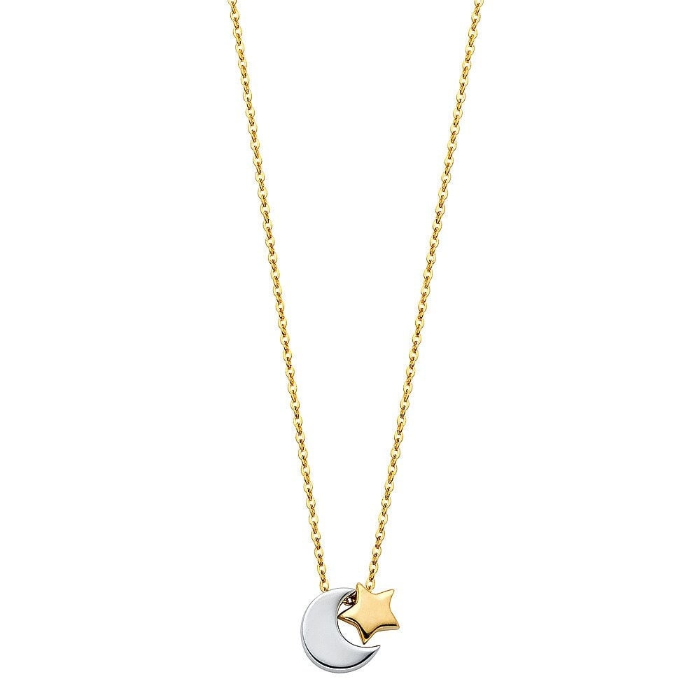 Dainty 14k Gold Moon & Star Necklace - 18 Inches - Adjustable - Cute And Modern - Perfect Gift For Her