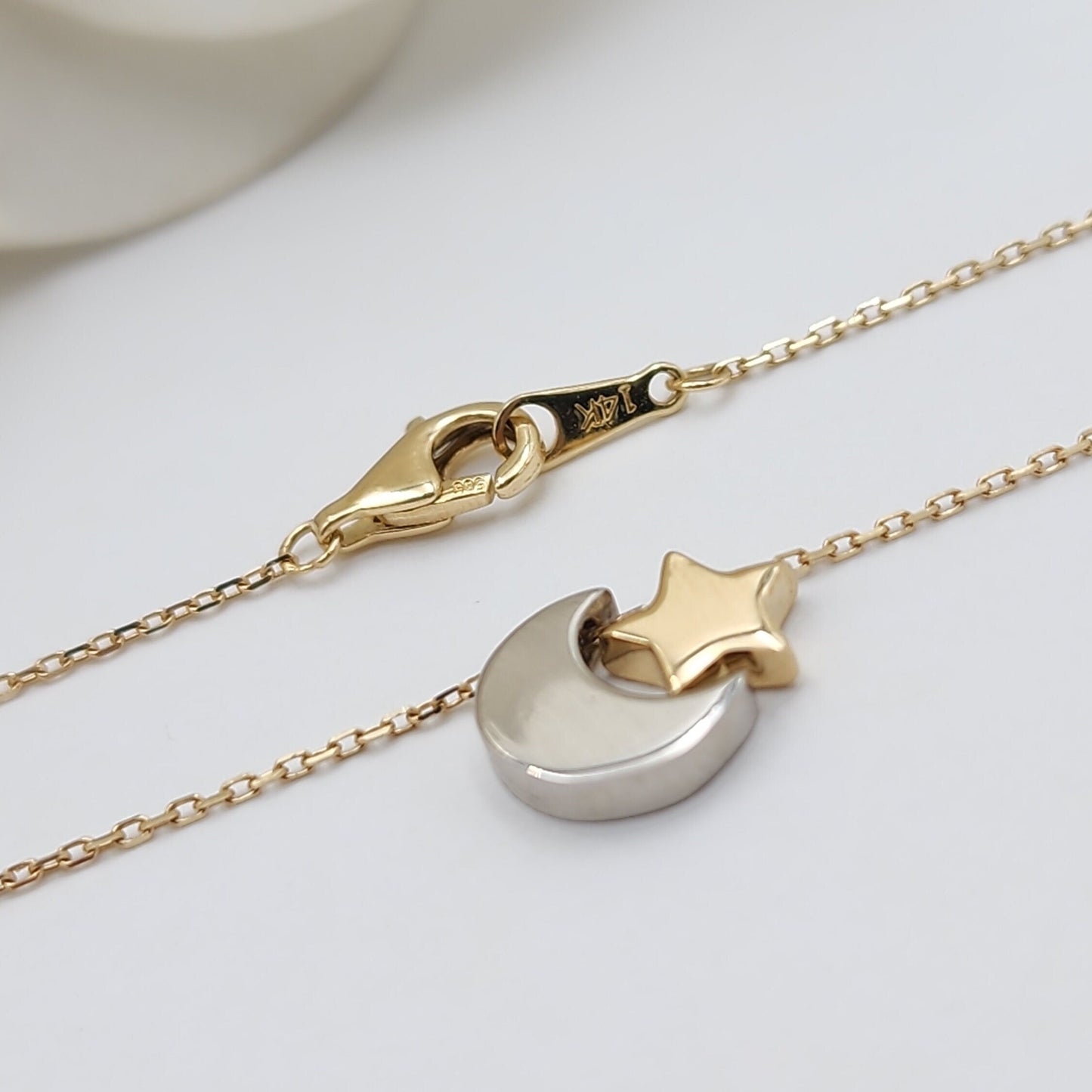 Dainty 14k Gold Moon & Star Necklace - 18 Inches - Adjustable - Cute And Modern - Perfect Gift For Her