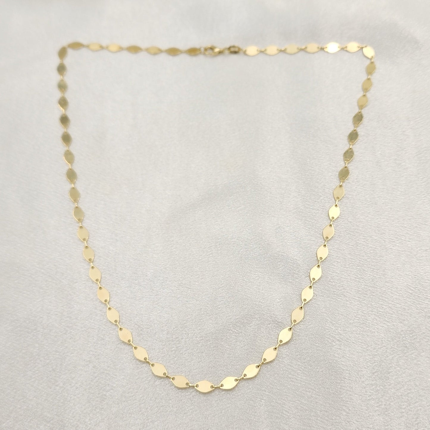 Solid 14k Gold Fancy Oval Mirror Link Necklace - Modern & Shiny - 16, 18 Inches - Elegant Necklace For Her