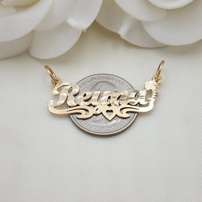 Solid 14K Gold Personalized Heart NamePlate - Custom Real Gold Diamond Cut - Made To Order -