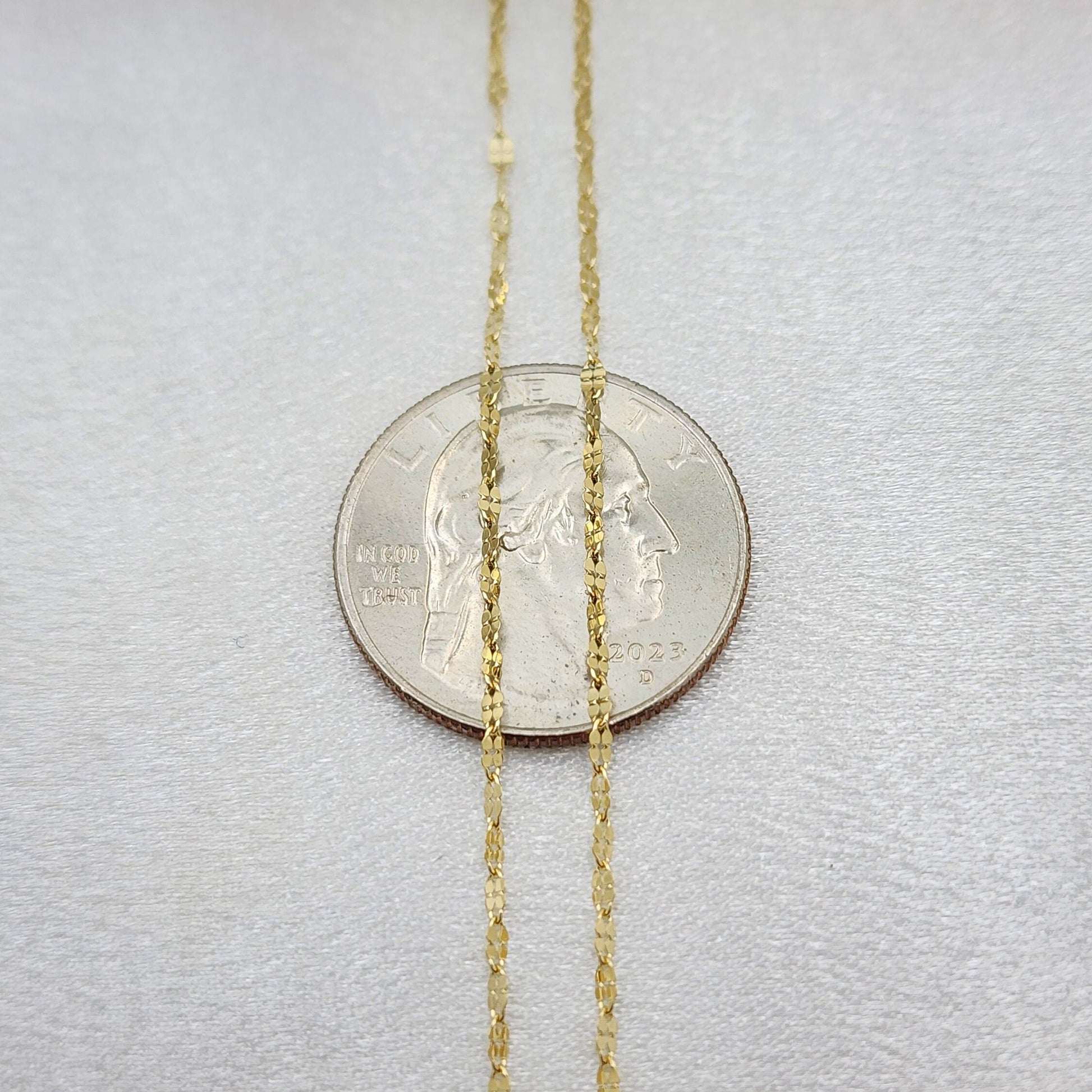 Solid 14k Hammered Mirror Necklace - 1.5MM - Dainty Sparkling Necklace - Perfect For Her