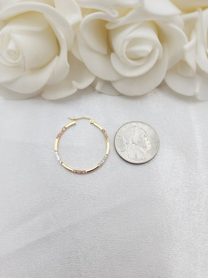 Lightweight 14k Gold Tricolor Hoops Earrings - 30mm Thin Hoops - Elegant & Versatile - Perfect Gift For Her