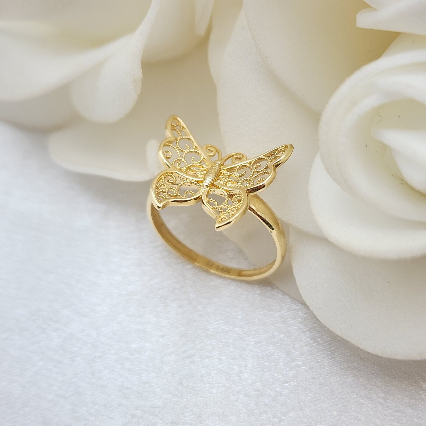 Solid 14k Yellow Gold Big Butterfly Ring - Adorable Modern Jewelry