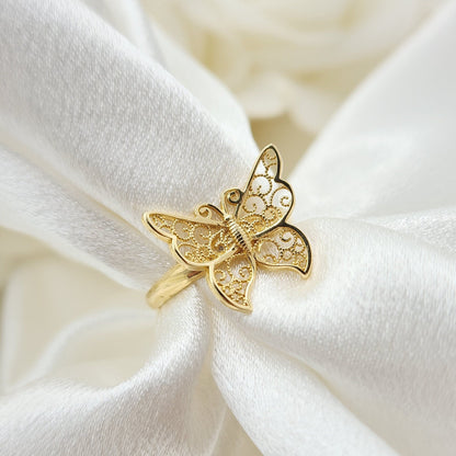 Solid 14k Yellow Gold Big Butterfly Ring - Adorable Modern Jewelry