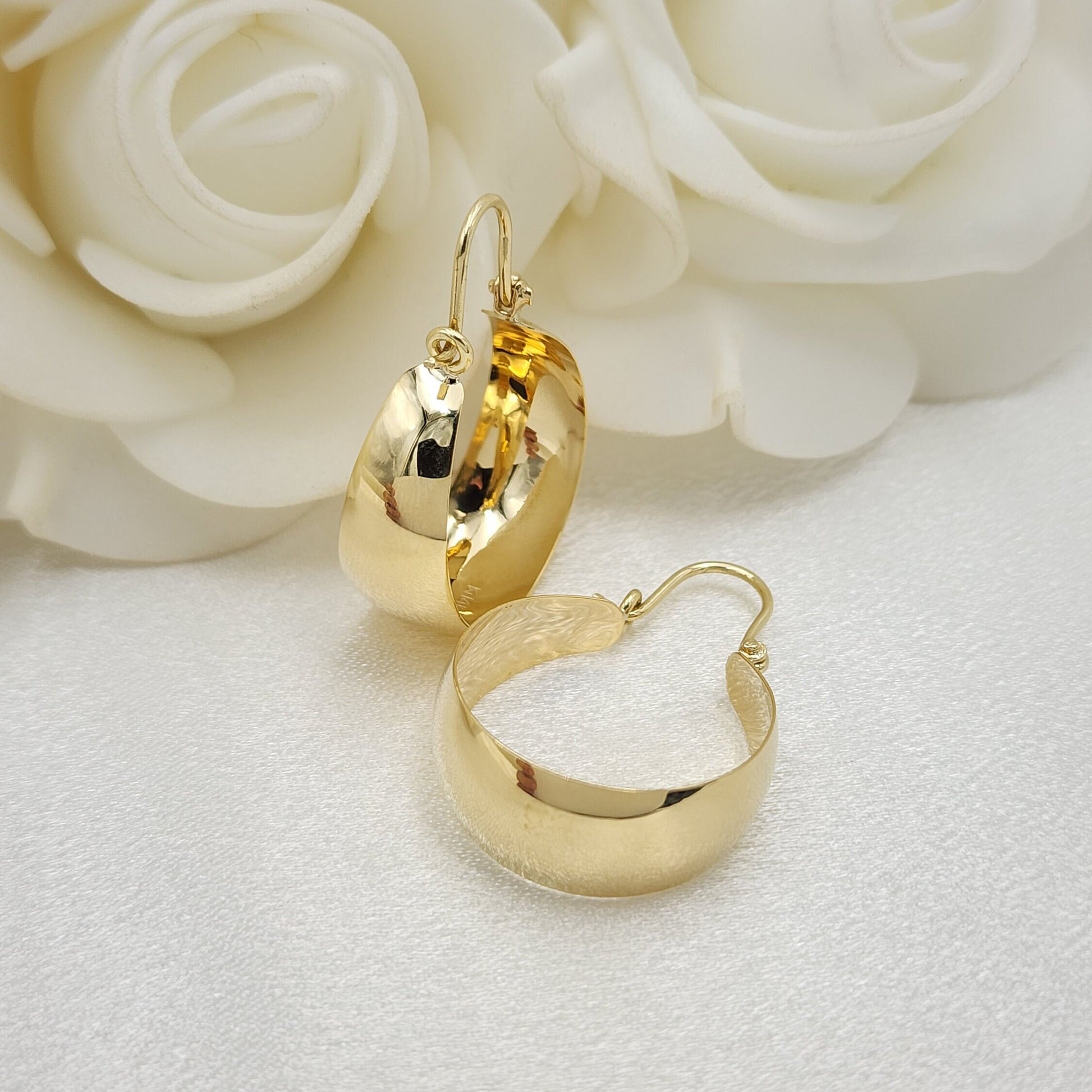 Solid 14k Gold Extra Thick Chunky Polished Hoops Earrings - 10mm Thick - Elegant & Everlasting