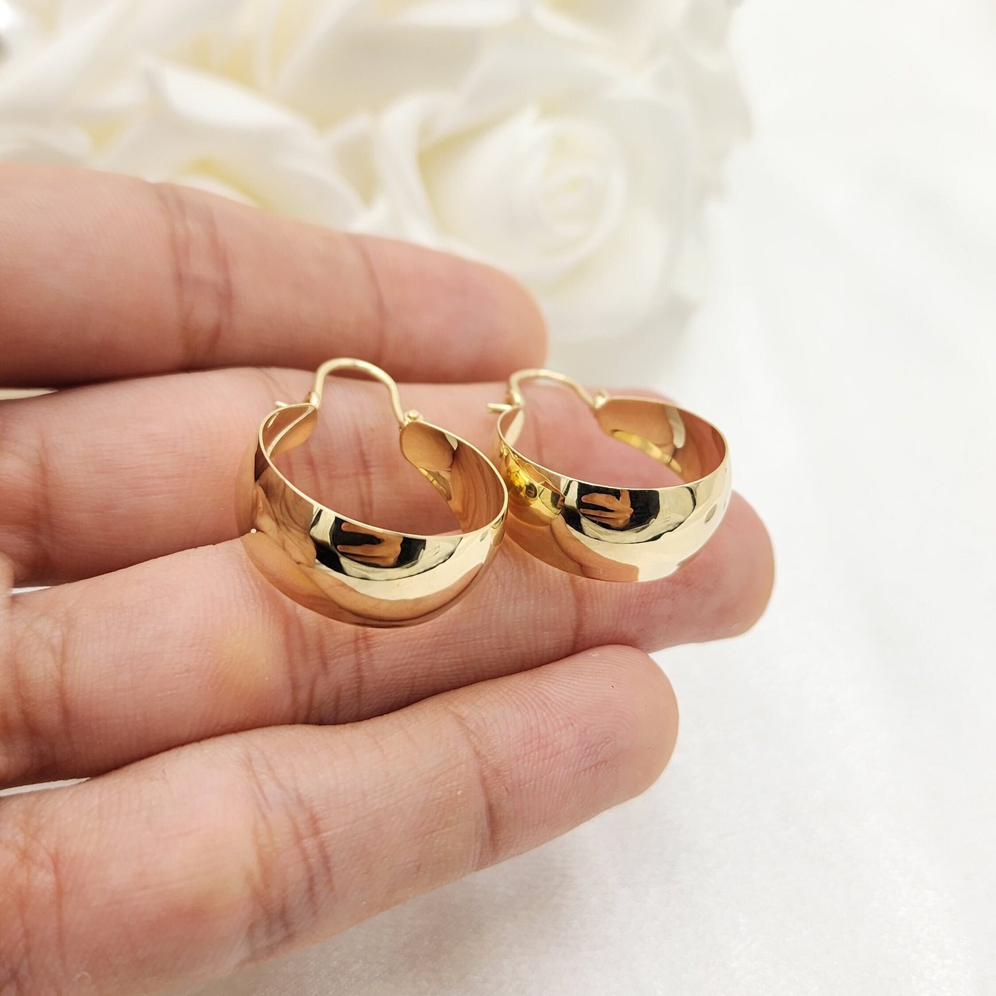 Solid 14k Gold Extra Thick Chunky Polished Hoops Earrings - 10mm Thick - Elegant & Everlasting