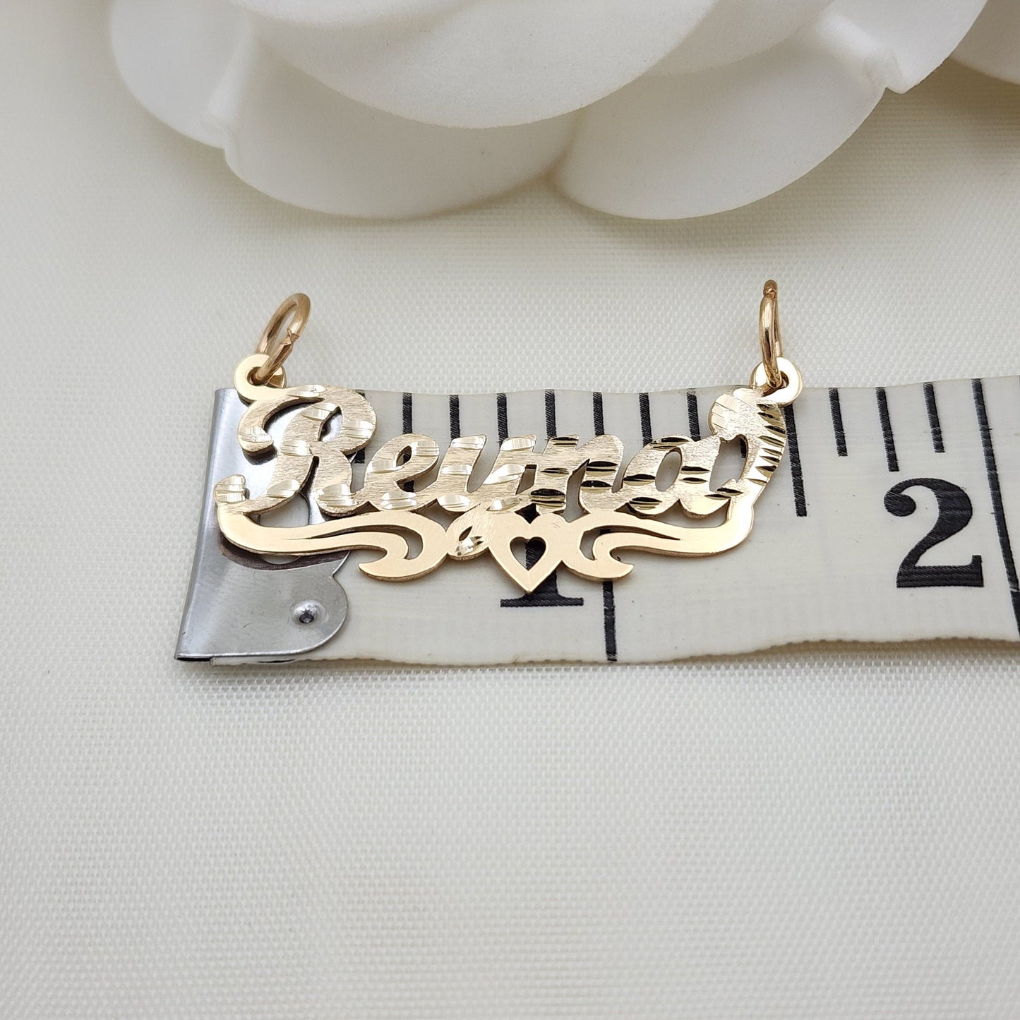 Solid 14K Gold Personalized Heart NamePlate - Custom Real Gold Diamond Cut - Made To Order -