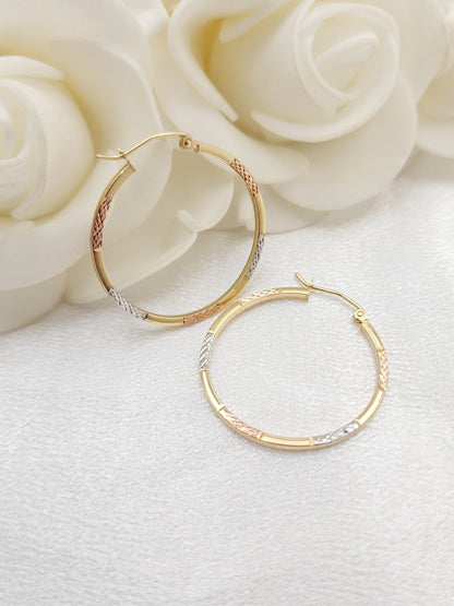 Lightweight 14k Gold Tricolor Hoops Earrings - 30mm Thin Hoops - Elegant & Versatile - Perfect Gift For Her