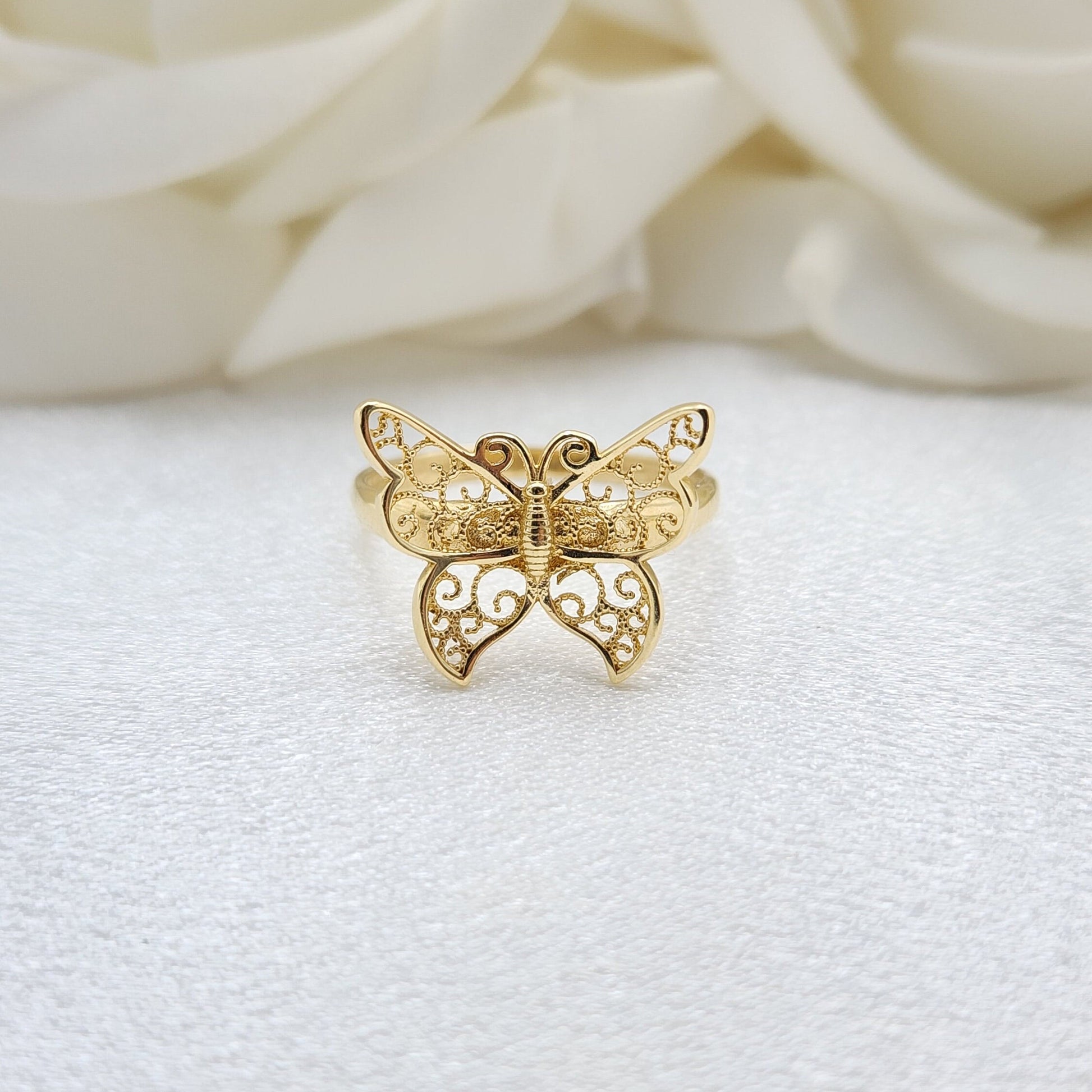 Solid 14k Yellow Gold Big Butterfly Ring - Adorable Modern Jewelry