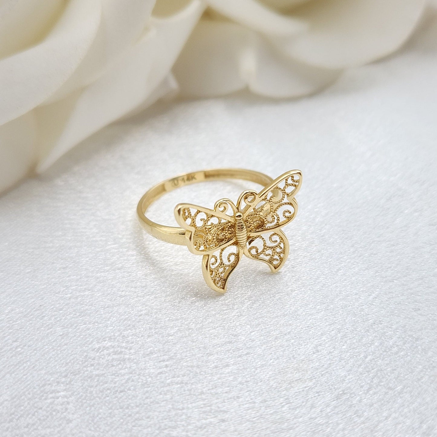 Solid 14k Yellow Gold Big Butterfly Ring - Adorable Modern Jewelry