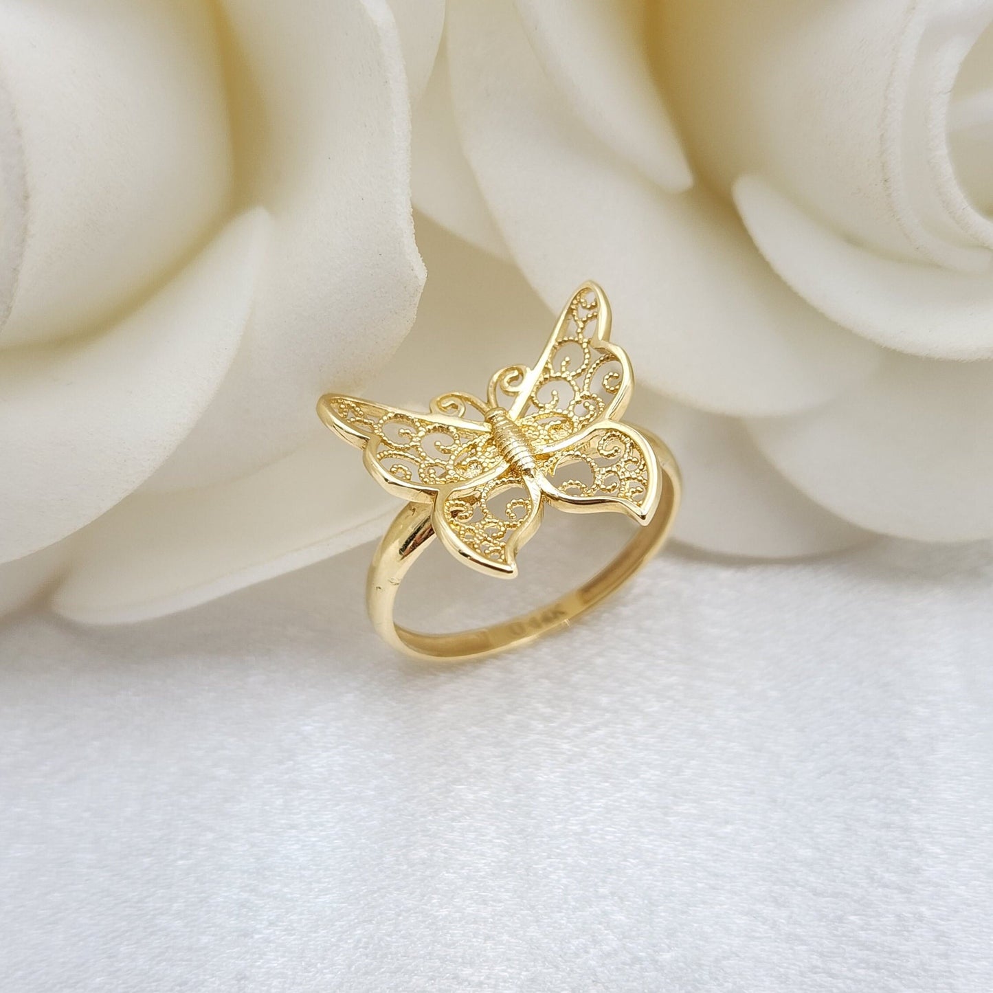 Solid 14k Yellow Gold Big Butterfly Ring - Adorable Modern Jewelry