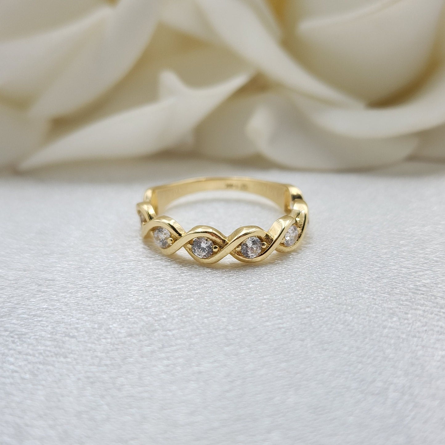 Infinity 14k Gold CZ Ring - Solid 14k Ring Band - Twisted Band - Minimalist