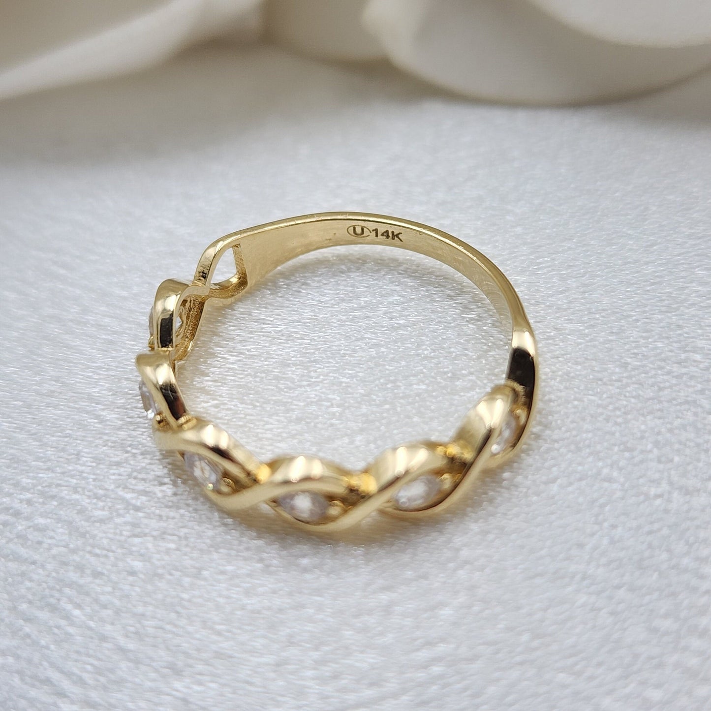 Infinity 14k Gold CZ Ring - Solid 14k Ring Band - Twisted Band - Minimalist