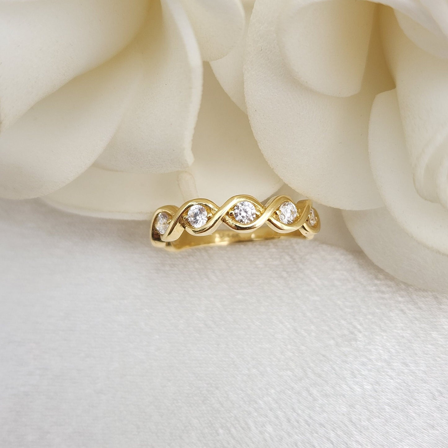 Infinity 14k Gold CZ Ring - Solid 14k Ring Band - Twisted Band - Minimalist