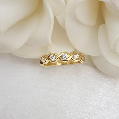 Infinity 14k Gold CZ Ring - Solid 14k Ring Band - Twisted Band - Minimalist