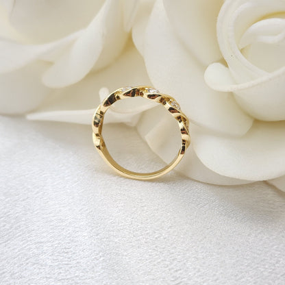 Infinity 14k Gold CZ Ring - Solid 14k Ring Band - Twisted Band - Minimalist