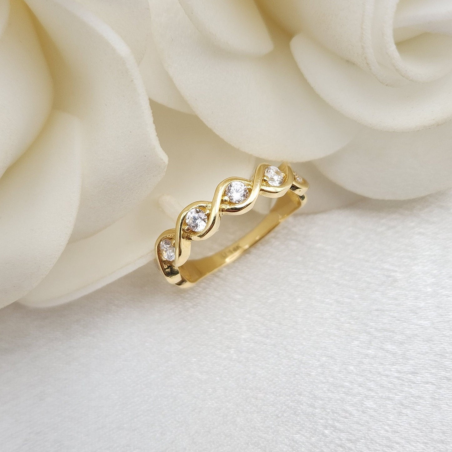 Infinity 14k Gold CZ Ring - Solid 14k Ring Band - Twisted Band - Minimalist