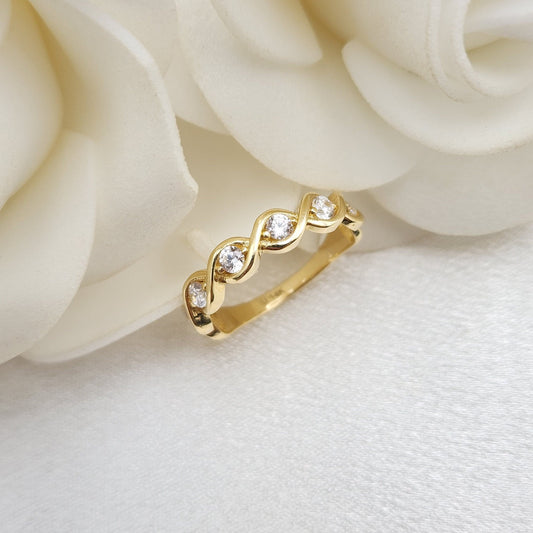 Infinity 14k Gold CZ Ring - Solid 14k Ring Band - Twisted Band - Minimalist