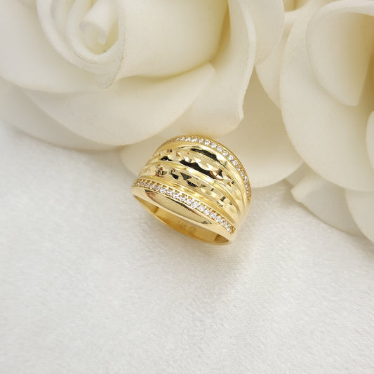 Solid 14k Gold Dome CZ Fancy Ring - Diamond Cut Dome - Unique