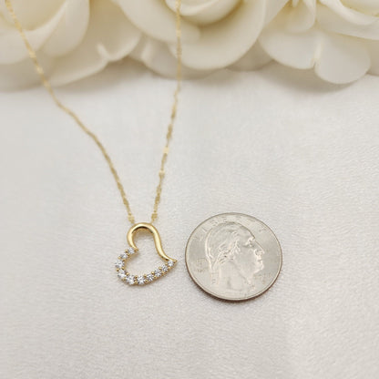 Dainty 14k Gold Tilted Heart Mirror Necklace - Minimalist Necklace Perfect For Her - Sparkling & Modern