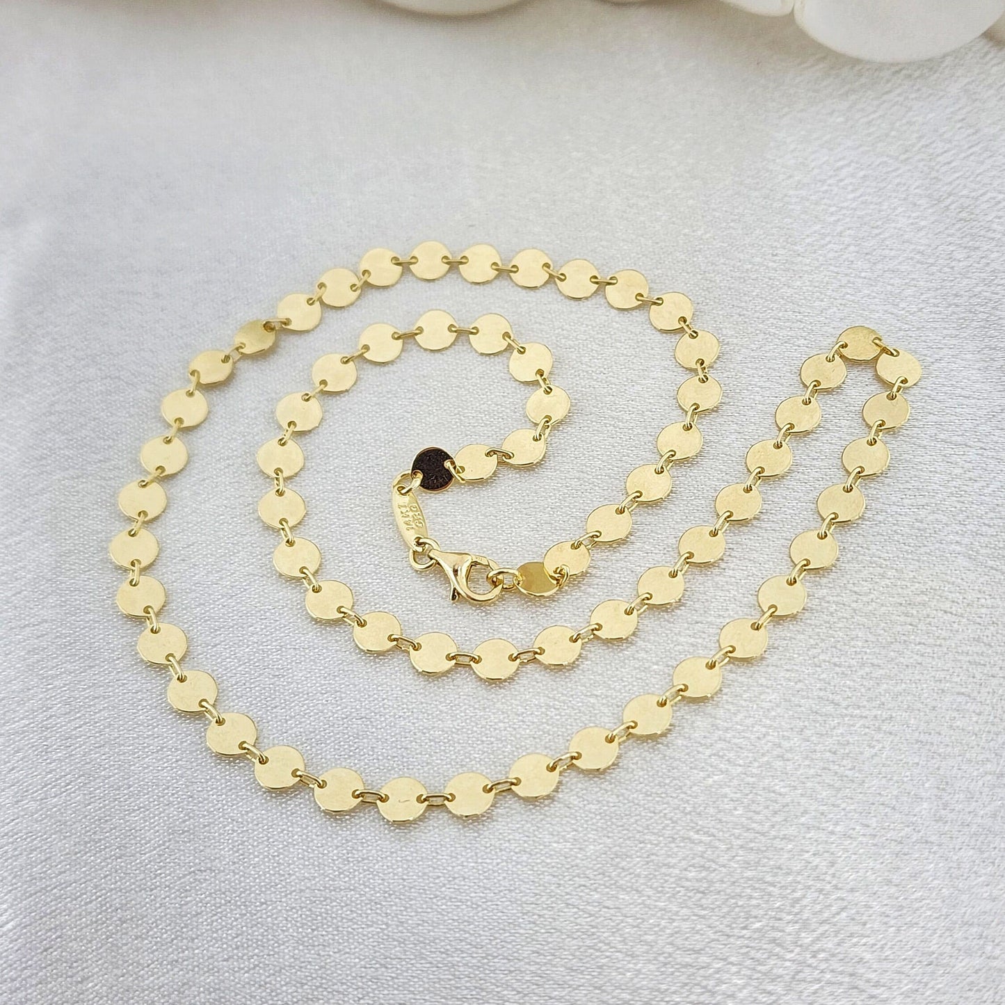 Solid 14k Yellow Gold big round Mirror Necklace - 4.5mm Thick Necklace For Her - Sparkling & Modern - Choker